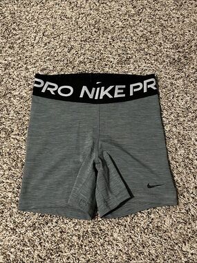 Nike Gray Athletic Compression Shorts with Black NIKE PRO Waistband